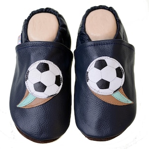 Liya&#39;s leather slippers, crawling shoes, slippers - #558 football in blue