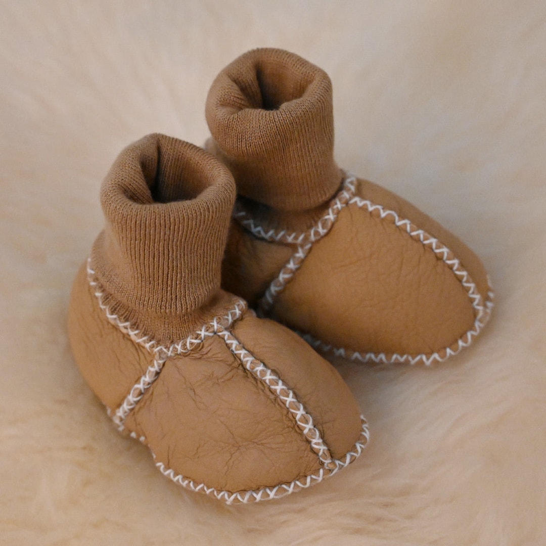 Baby Lambskin Walking Shoes With Knitted Cuff, Crawling Shoes, Baby
