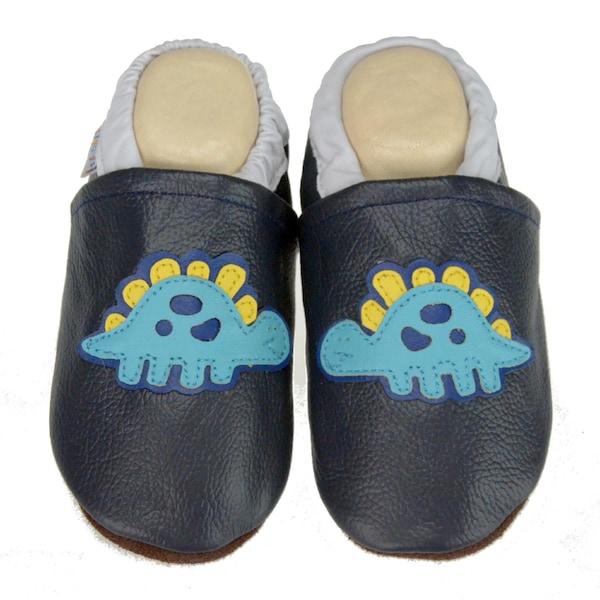 Liya's leather slippers crawling shoes slippers - #575 Stegosaurus in marian blue