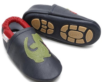 Liya's slippers leather slippers with partial rubber sole - #655 dragon in dark blue