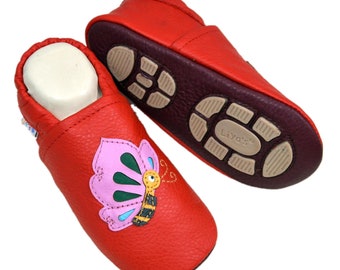 Liya's slippers with rubber sole - #661 butterfly in red