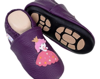 Liya's leather slippers with rubber sole - #673 Princess in purple