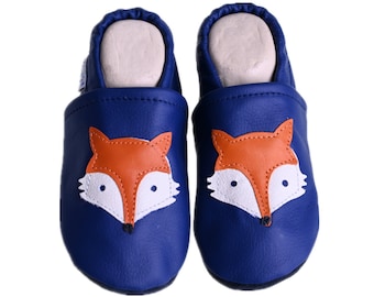Liya's Leather Slippers Baby Shoes Slippers - #548 Fox in blue