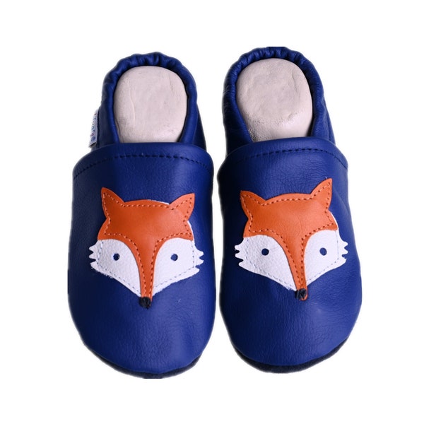 Liya's Leather Slippers Baby Shoes Slippers - #548 Fox in blue