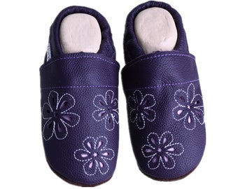 Liya's Leather Slippers Crawling Shoes Slippers - #536 Summerflower in purple