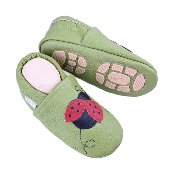 Liya's Rubber Sole Slippers - #616 Ladybug in apple green