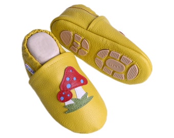 Liya's Slippers Leather Slippers First Walkers - #611 Toadstool in yellow