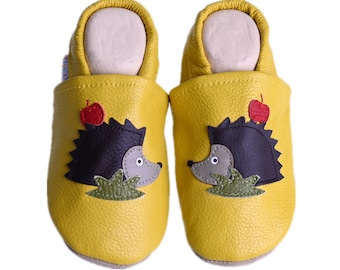 Liya's Leather Slippers Baby Shoes Slippers - #504 Hedgehog in yellow