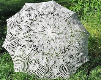 Parasol cream strolling umbrella victorian bride hand knitted lace wedding umbrella UNIKAT vintage