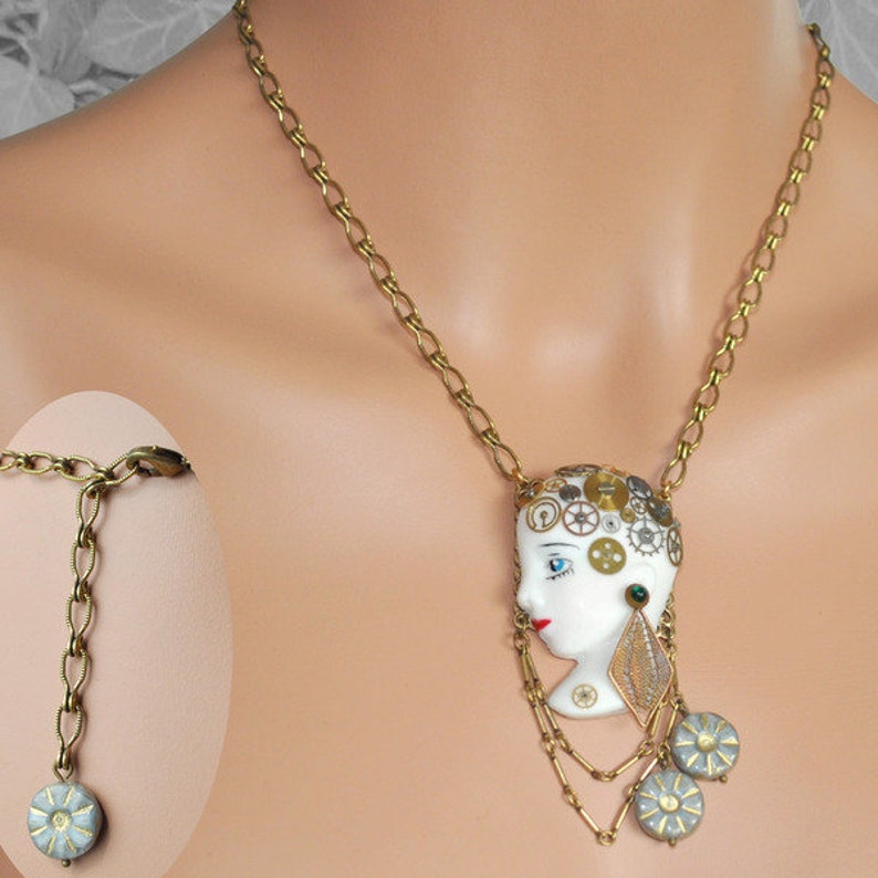 Ketting Steampunk Collier Doll hoofd Gear afbeelding 2