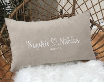 Kissen Leinen bestickt, Hochzeit, Einzug, Valentinstag, goldene Hochzeit, Partnerkissen, Verlobung