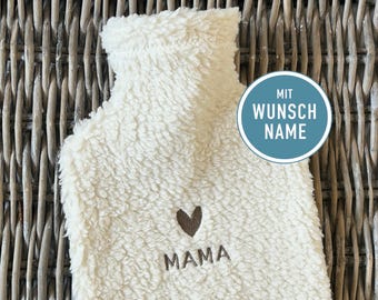 Wärmflasche personalisiert mit Namen | Kuschelbezug aus Teddy | Geschenk mit Herz | Handgemacht | Wärmflasche 2L  | Geschenk mit Namen