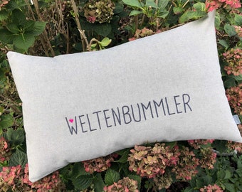 Kissen "Weltenbummler" bestickt