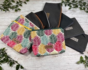 Fabric cosmetic bag / Small zippered bag organizer / Travel document bag / Small makeup bag / Large pencil case