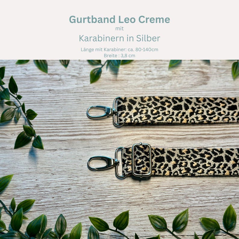 Adjustable bag strap, 4 cm wide, 150 cm long / Interchangeable strap for waist bags / Shoulder strap / Wide shoulder strap / Camera strap / Carrying strap Leo Creme Silber