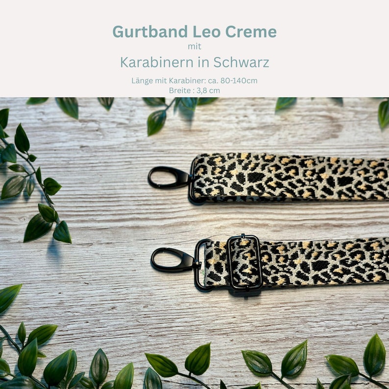 Adjustable bag strap, 4 cm wide, 150 cm long / Interchangeable strap for waist bags / Shoulder strap / Wide shoulder strap / Camera strap / Carrying strap Leo Creme Schwarz