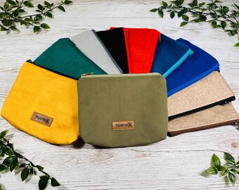 Small faux suede makeup bag / Small zippered bag organizer / Vegan toiletry bag / Faux leather cosmetic bag