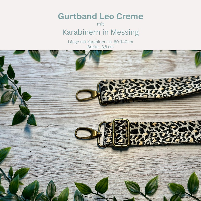 Adjustable bag strap, 4 cm wide, 150 cm long / Interchangeable strap for waist bags / Shoulder strap / Wide shoulder strap / Camera strap / Carrying strap Leo Creme Messing