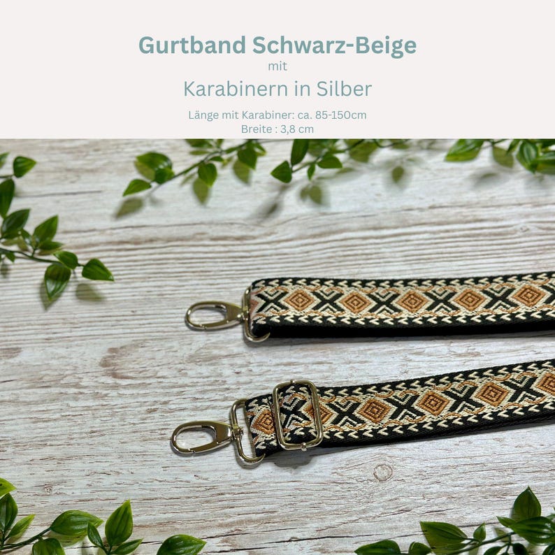 Adjustable bag strap, 4 cm wide, 150 cm long / Interchangeable strap for waist bags / Shoulder strap / Wide shoulder strap / Camera strap / Carrying strap Schwarz/Braun Silber