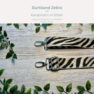 Adjustable bag strap, 4 cm wide, 150 cm long / Interchangeable strap for waist bags / Shoulder strap / Wide shoulder strap / Camera strap / Carrying strap Zebra Silber