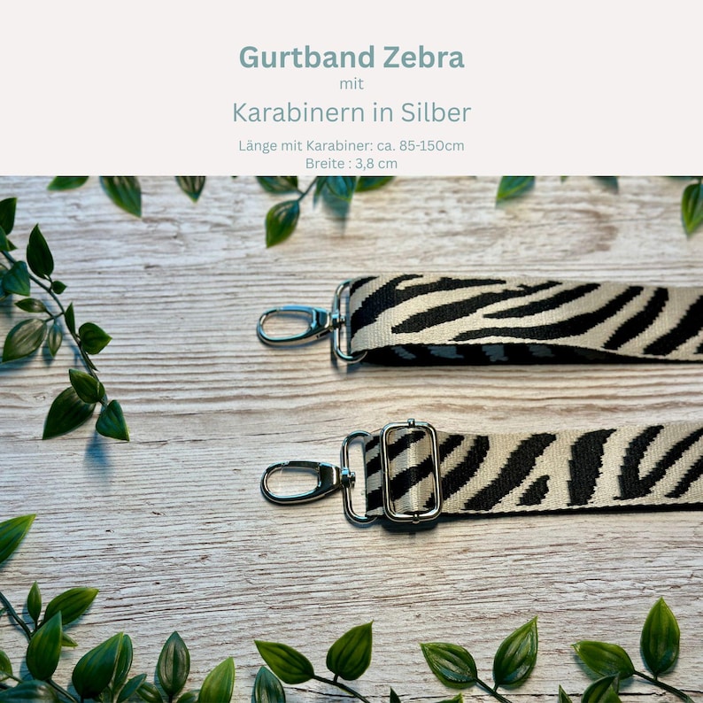 Adjustable bag strap, 4 cm wide, 150 cm long / Interchangeable strap for waist bags / Shoulder strap / Wide shoulder strap / Camera strap / Carrying strap Zebra Silber