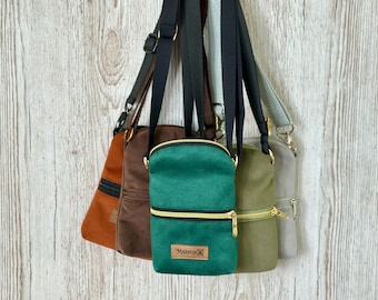 Mini faux suede shoulder bag with zipper and money pocket / Faux leather handbag / Evening bag for women
