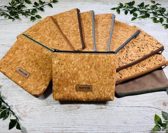 Cork cosmetic bag / small zippered bag organizer / cork bag for travel documents / small makeup bag /
