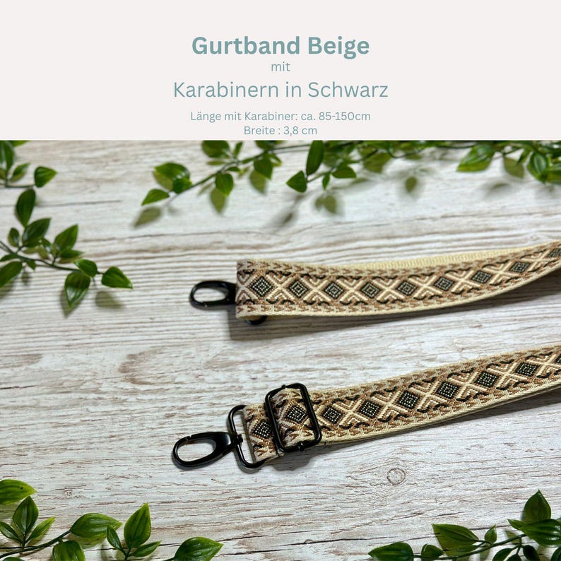 Adjustable bag strap, 4 cm wide, 150 cm long / Interchangeable strap for waist bags / Shoulder strap / Wide shoulder strap / Camera strap / Carrying strap Beige/Braun Schwarz