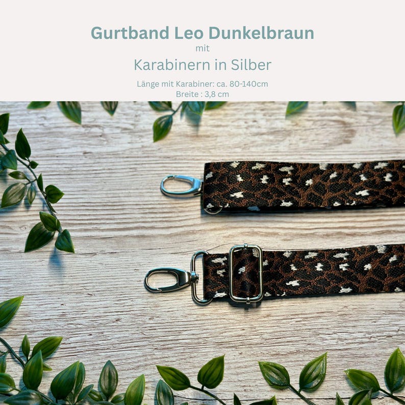 Adjustable bag strap, 4 cm wide, 150 cm long / Interchangeable strap for waist bags / Shoulder strap / Wide shoulder strap / Camera strap / Carrying strap Leo Braun Silber