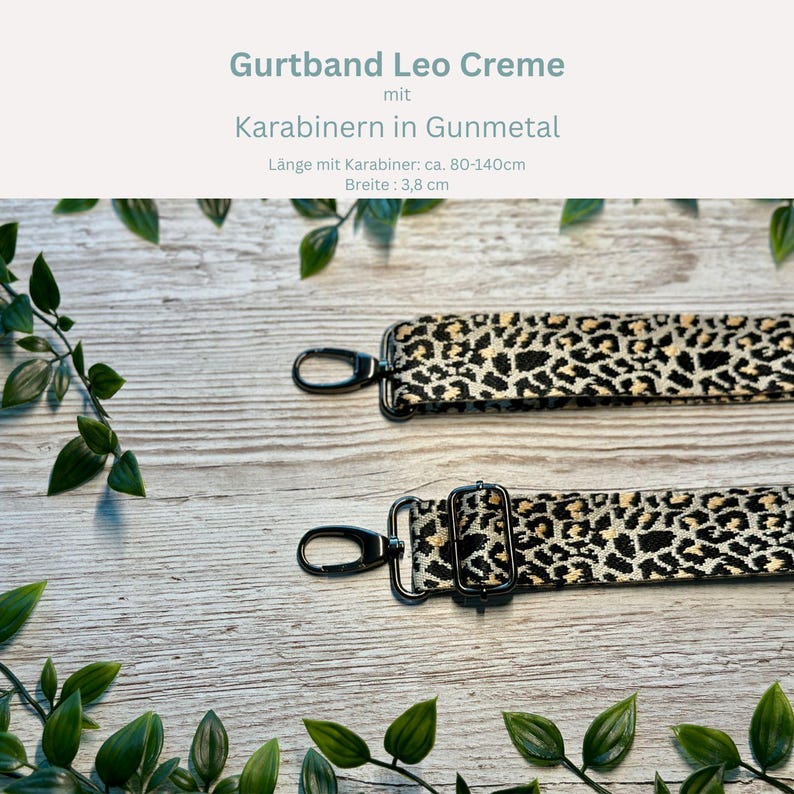 Adjustable bag strap, 4 cm wide, 150 cm long / Interchangeable strap for waist bags / Shoulder strap / Wide shoulder strap / Camera strap / Carrying strap Leo Creme Gun