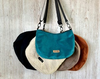 Suede bag with zipper and wide strap / Faux leather shoulder bag / Suede handbag with many compartments
