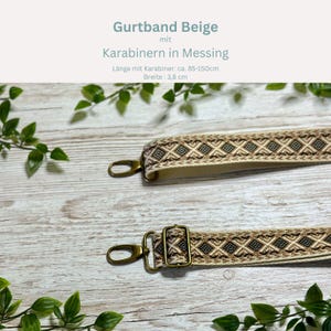 Adjustable bag strap, 4 cm wide, 150 cm long / Interchangeable strap for waist bags / Shoulder strap / Wide shoulder strap / Camera strap / Carrying strap Beige/Braun Messing