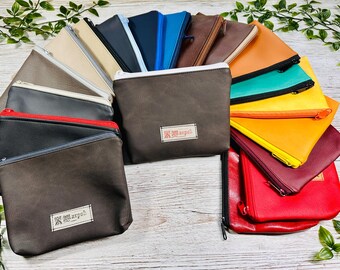 Faux leather bag with zipper / vegan, washable cosmetic bag / large pencil case / small bag organizer