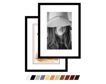 Picture frame "Pino" made of real wood with real glass, with or without passepartout, from 10 x 15 cm, white, black, natural, light grey, dark grey, silver