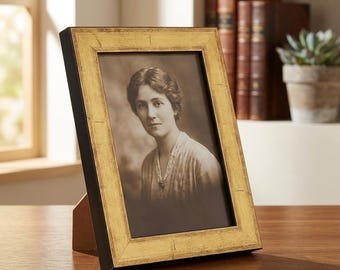 Wooden picture frame Line, silver and gold, freestanding photo frame, picture frame with stand, table frame, portrait frame, with real glass