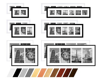 Collage Holz Bilderrahmen Galerie mit Passepartout für 2-6 Fotos 7x10 - 9x13 - 10x10 - 10x15 - 13x13 - 13x18 - 15x20- 18x24 - 20x30 - 30x40