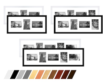 Collage real wood picture frame gallery with passepartout for 3 to 5 photos 7x10 9x13 10x15 13x18 15x20 etc. with passepartout and real glass