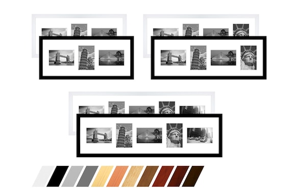 Galleria di cornici per foto in vero legno con passe-partout per 3-5 foto 7x10 9x13 10x15 13x18 15x20 ecc. con passe-partout e vero vetro - Italia