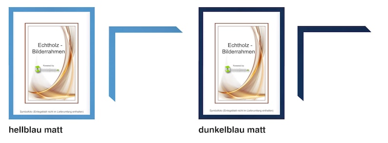Pu&ograve; includere: Due stampe incorniciate con il testo "Echtholz - Bilderrahmen" in tedesco. Una cornice &egrave; azzurra, l'altra blu scuro. Le cornici hanno una finitura opaca. Le stampe presentano un design a vortice nei toni del marrone e dell'oro.
