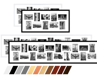 Collage real wood picture frame gallery with passe-partout for 10 to 20 photos 7x10 9x13 10x15 13x18 15x20 etc. with passe-partout and real glass