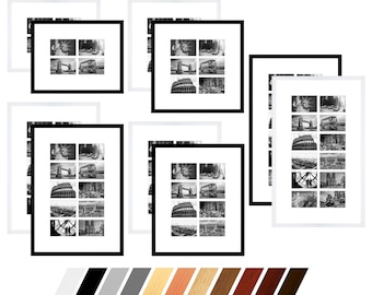 Collage real wood picture frame gallery with passe-partout for 4 to 12 photos 10x15 13x18 with passe-partout and real glass multi-picture frame