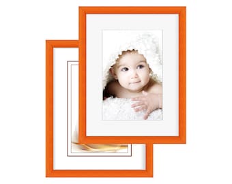 Bilderrahmen "Quadro" orange aus Echtholz mit echtem Glas, mit oder ohne Passepartout, von 10x15 cm bis 70 x100 cm aus Deutschland