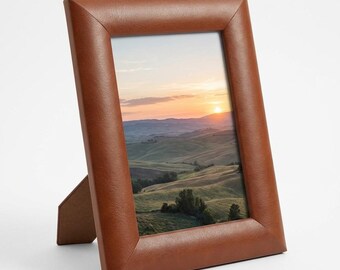 Buffalo picture frame, leather look, table frame, portrait frame, light brown, dark brown