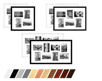 Collage real wood picture frame gallery with passe-partout for 4 to 8 photos 7x10 9x13 10x15 13x18 15x20 etc. with passe-partout and real glass