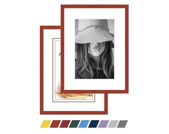 "Pino" picture frame made of real wood with real glass, with or without passe-partout, from 10 x 15 cm, many colors, yellow, orange, brick red, dark red and many more