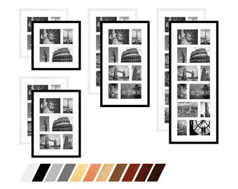 Collage real wood picture frame gallery with passe-partout for 4 to 12 photos 9x13 10x15 13x18 15x20 20x30 etc. with passe-partout and real glass
