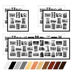 Collage Echt- Holz Bilderrahmen Galerie mit Passepartout für 9 bis 30 Fotos 7x10 9x13 10x15 13x18 15x20 usw. mit Passepartout und Echtglas