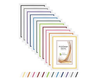 Wooden picture frame "DUO" made of real wood with real glass, matt white with colored inner edge