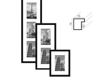 Collage wooden picture frame "PINO" gallery with passepartout for 1-3 photos 7x10 - 9x13 - 10x10 - 10x15 - 13x13 - 13x18 - 15x20-