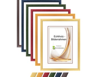 Picture frame "Aquarello" made of real wood with real glass, from 10x15, 13x18, A4, 20x30, 30x40 to 40 x 60 cm, in natural, brown, red, green, blue